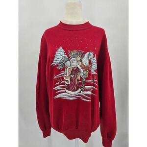 Vtg WHIM Z 90s Women's M Red Santa Mock Turtleneck Holiday Crewneck Sweater